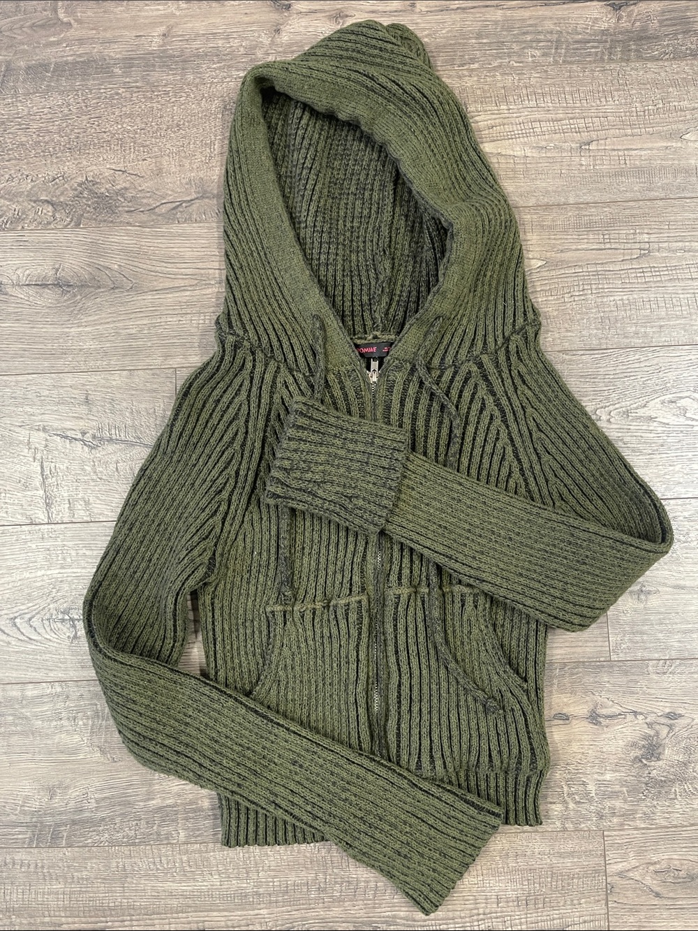 ROMWE Green Ribbed Hooded Zip-Up Cardigan